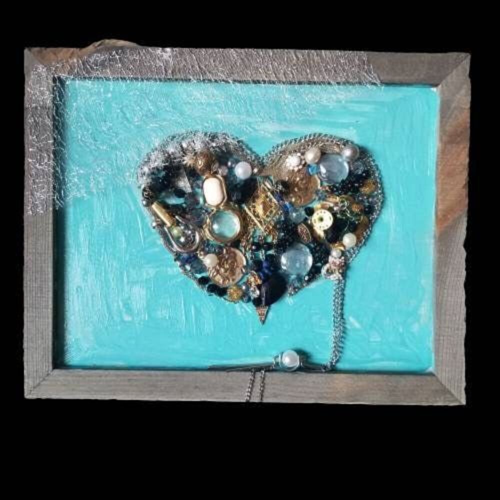 Valentines Day Gift, Upcycled Jewelry Art, Vintage Jewelry Heart,  OOAK Wall Art